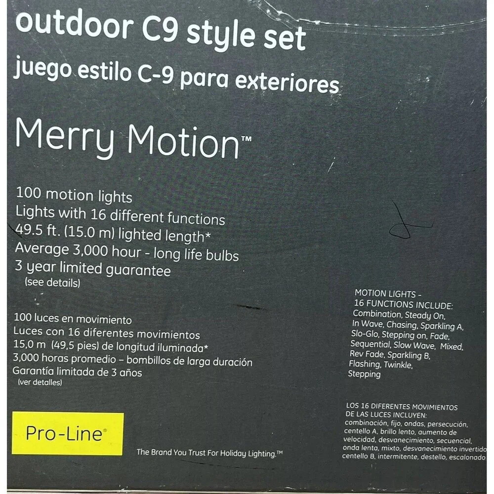 GE Merry Motion 100 Pro-Line C9 Christmas Lights Clear 16 Function 49ft Outdoor